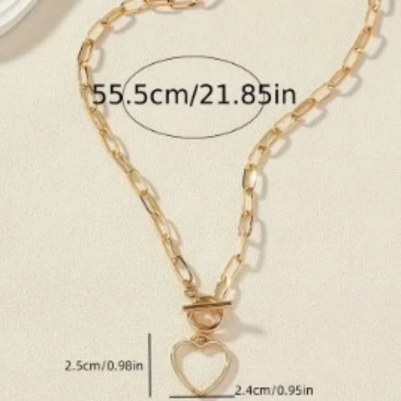 Hollow Heart Pendant Necklace Gun Black OT Buckle Chain, Minimalist - Picture 2 of 5